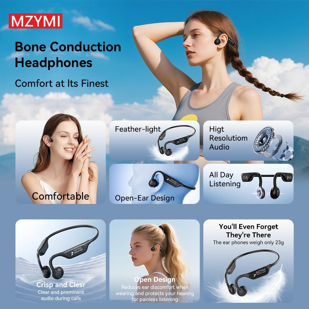 Wireless Bone Conduction Headphones, 8H Battery, Lightweight, Sound Isolation, Volume Control, Tangle-Free, Condenser Mic, , Cycling, Running, Fitness, Adult Open-Back Sports Wireless Bone Conduction Headphones, 8H Battery, Lightweight, Sound Isolation, Volume Control, Tangle-Free, Condenser Mic, , Cycling, Running, Fitness, Adult Open-Back Sports