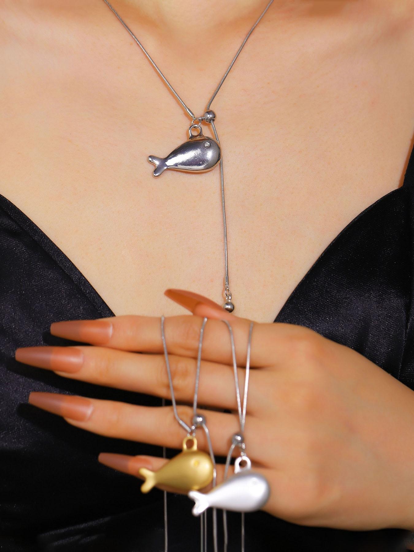 Minimalist Fish Necklace, Trendy Long Chain, Matte Silver Color, Versatile Fashion Accessory, Perfect for Daily Wear, Dates, and More