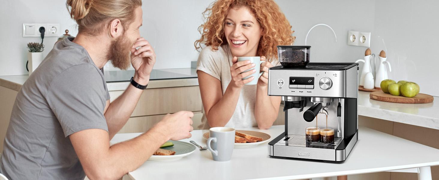 【Springtok】Gevi Espresso Machine with Grinder & Steam Wand | Home Barista Latte Maker | 2.3L Water Tank | Perfect Gift for Coffee Lovers