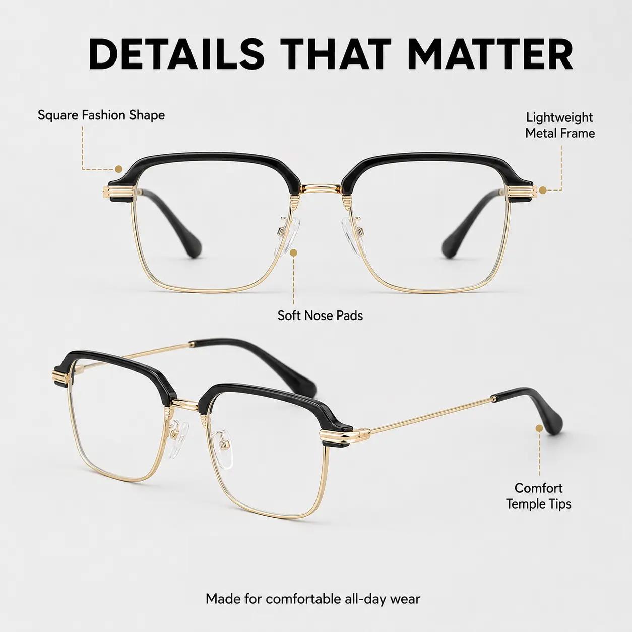 Photochromic Reading Glasses & 0.00 Non-Prescription Glasses, Anti-Blue Light UV Protection Eyeglasses for Men and Women, Lightweight Black Gold Frame