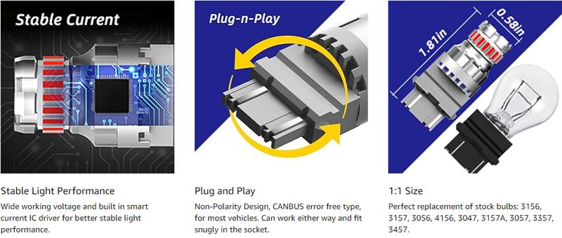 AUTOONE LED Strobe Brake Light Bulbs, Super Bright Tail light Halogen Replacement Bulb Brilliant Red, 7443/7440/7441/7444/T20/W21W, 2800LM 300% BrighterLED for Backup Light, Tail Light, Brake Light, Turn SignalLight, Parking Light, Pack of 2 AUTOONE LED Strobe Brake Light Bulbs, Super Bright Tail light Halogen Replacement Bulb Brilliant Red, 7443/7440/7441/7444/T20/W21W, 2800LM 300% BrighterLED for Backup Light, Tail Light, Brake Light, Turn SignalLight, Parking Light, Pack of 2