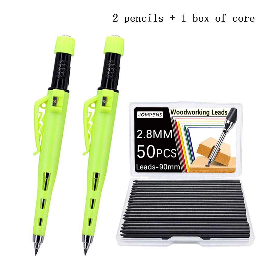2.8mm leather grip automatic pencil, equipped with black/red replaceable refills, designed specifically for deep hole marking and drawing by carpenters and engineers (3 pens+100 refills)