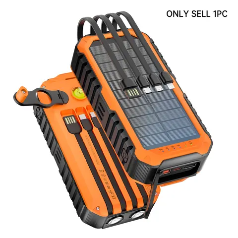 20000mAh Emergency Hand Cranking Solar Battery Pack, 4 Cable, 6 Outputs High Efficiency Charger, Compass/LED Light, QC3.0 PD20W Fast Charging for Emergencies and Outdoor Activities, Phone, Solar Powerbank