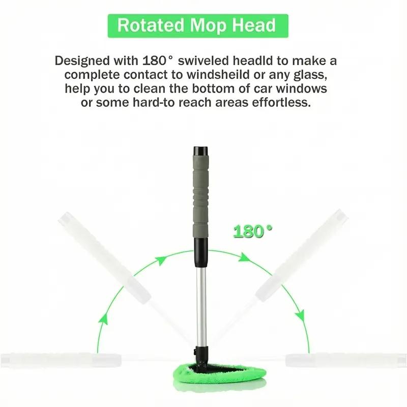 Windshield Cleaner Tool Car Interior Window Detailing Cleaning Kit with Extendable Handle and 3 Easy to Install Reusable Microfiber Pads Auto Glass Wiper Brush Kit for Car&Home