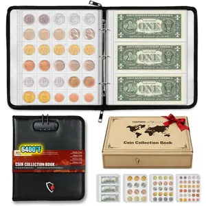 Collection Book 6400? Heat Insulated, 346 Pockets Fireproof  Book Holder and 36 Paper  Album with  Foil Layer,  Saving  Collector Book with Lock (Black)