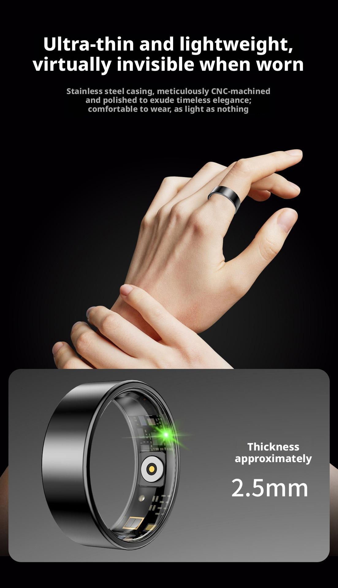 Wearable Smart Ring Tracker, Rechargeable & Long Battery Life Fitness & Activity Tracker with 24H Heart Rate Tracking, HRV, Blood Oxygen, Sleep Monitoring, Real-Time Data Sync to Phone, Gesture Control, Waterproof for Sports Wellness, Unisex Adults, Pedom