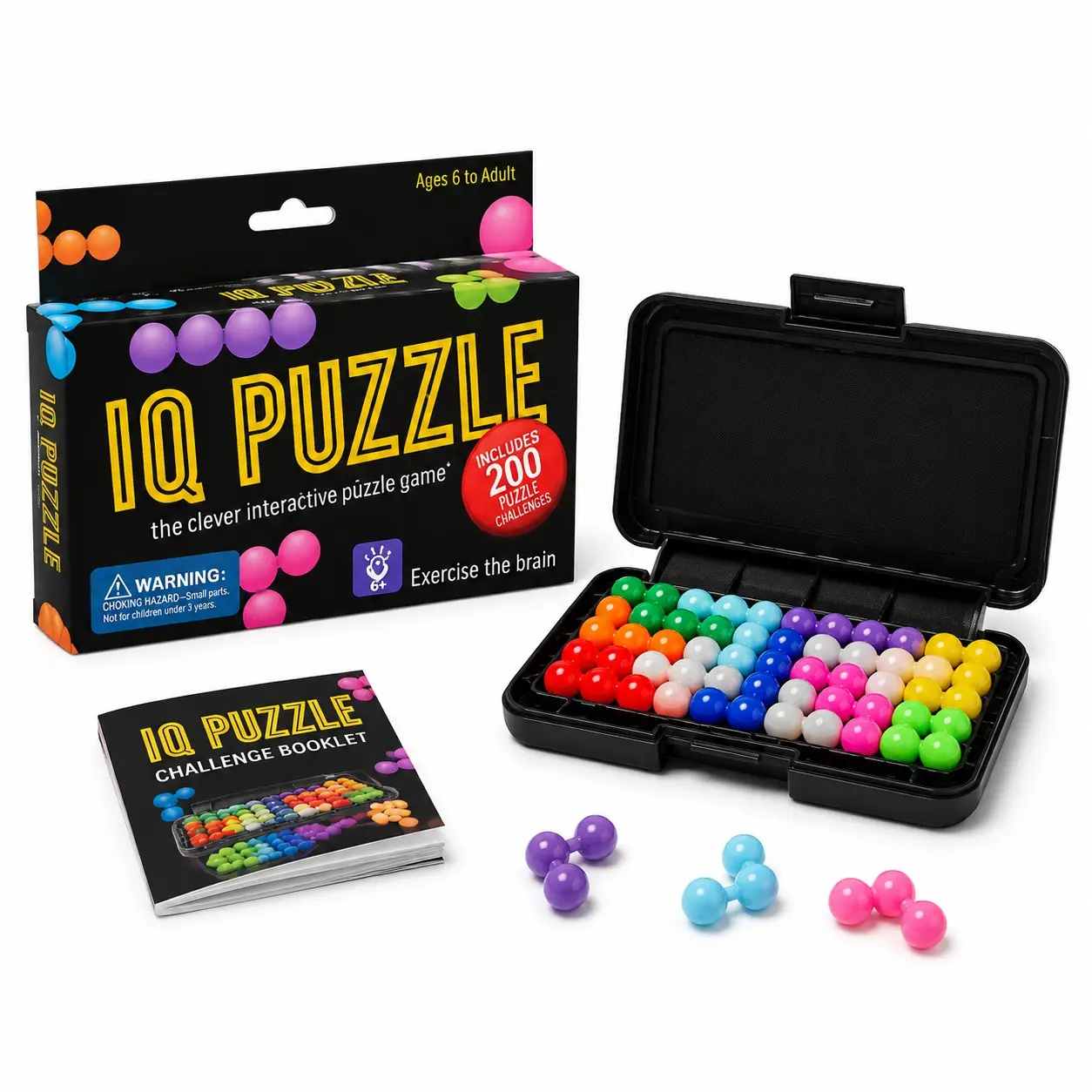 Portable Iq Bead Toy, Challenge Puzzle Game, Anti-Boredom Brain Challenge, Travel Essential for Ages 6+, Box Storage + Challenge Book, Birthday Party Gift