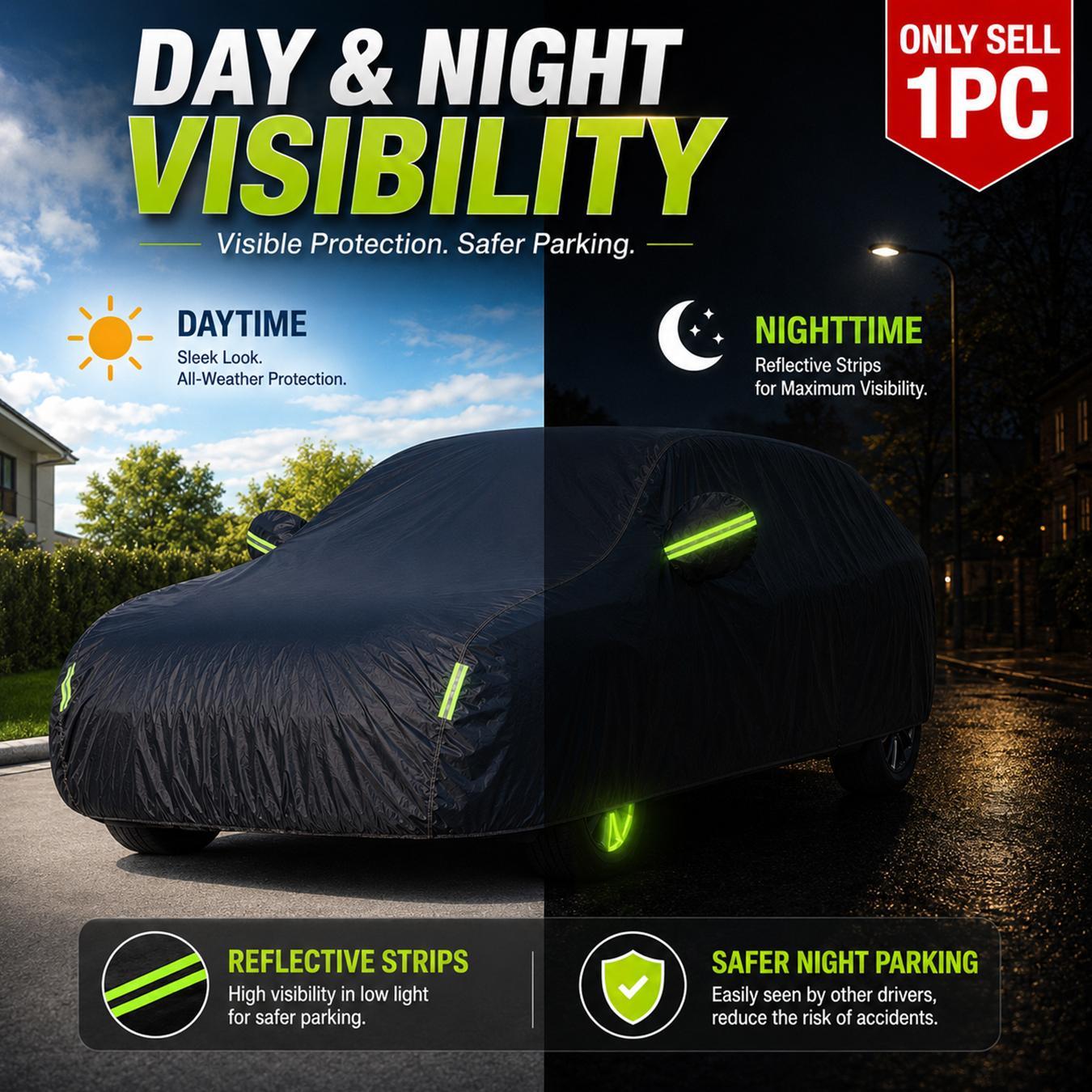 Weatherproof Car Cover with Reflective strip,Outdoor Full Coverage Heavy duty Thick Fabric (190t), Outdoor All Weather Windproof Scratch-Resistant,Heat-Resistant,Fits Various Cars,Dustproof UV protection car cover, Long-Term Outdoor Parking