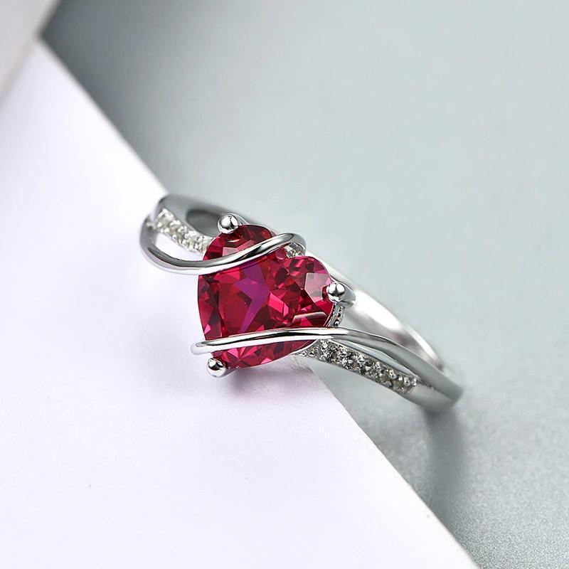 2Carats Heart Shape Lab Created Ruby Women Love Ring for Party Wedding Lab Grown Engagement Romantic Gift CR006