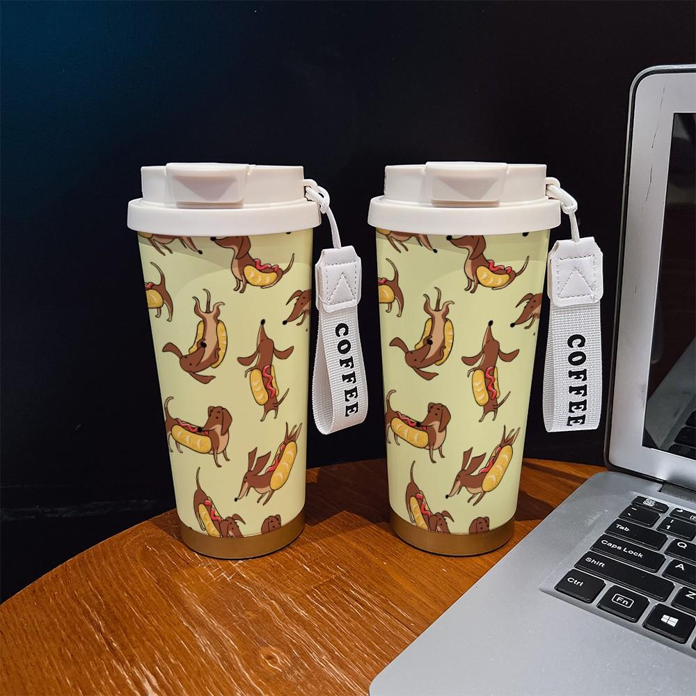 Abstract Pet Weiner Dog Texture Coffee Cup, Portable Dual Drink Insulated Mug, Keeps Warm/cold, Stylish, Office, Travel, Outdoor Essential