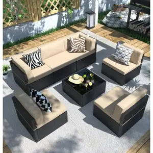 [2/3 packages shipping] 7 Pieces Outdoor Patio Furniture Set, Outdoor Sectional Conversation Furniture Chair with Coffee Table,Patio Sectional for Garden,Backyard