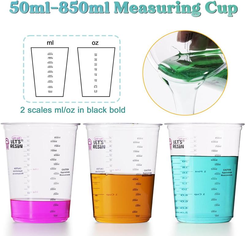 50pcs 32oz(1000ml) 2 Scales Accurate Paint Mixing Cup with Protective Gloves, Sturdy & Thick Disposable Measuring Cups for Paint, LET'S RESIN Auto Mixer - LET'S RESIN