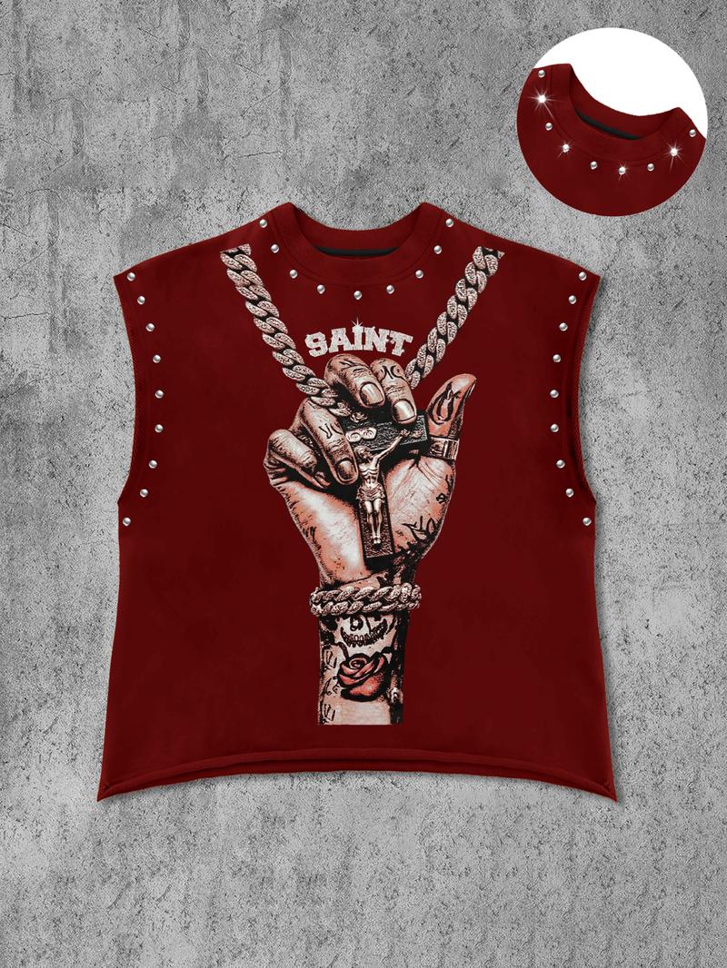 Men's Casual Vest, Tank Tops Workout, Dark High Street Print Hidden Personality Edges, Comfortable Wear, Fashion Versatile, Regular Fit, Unique Style