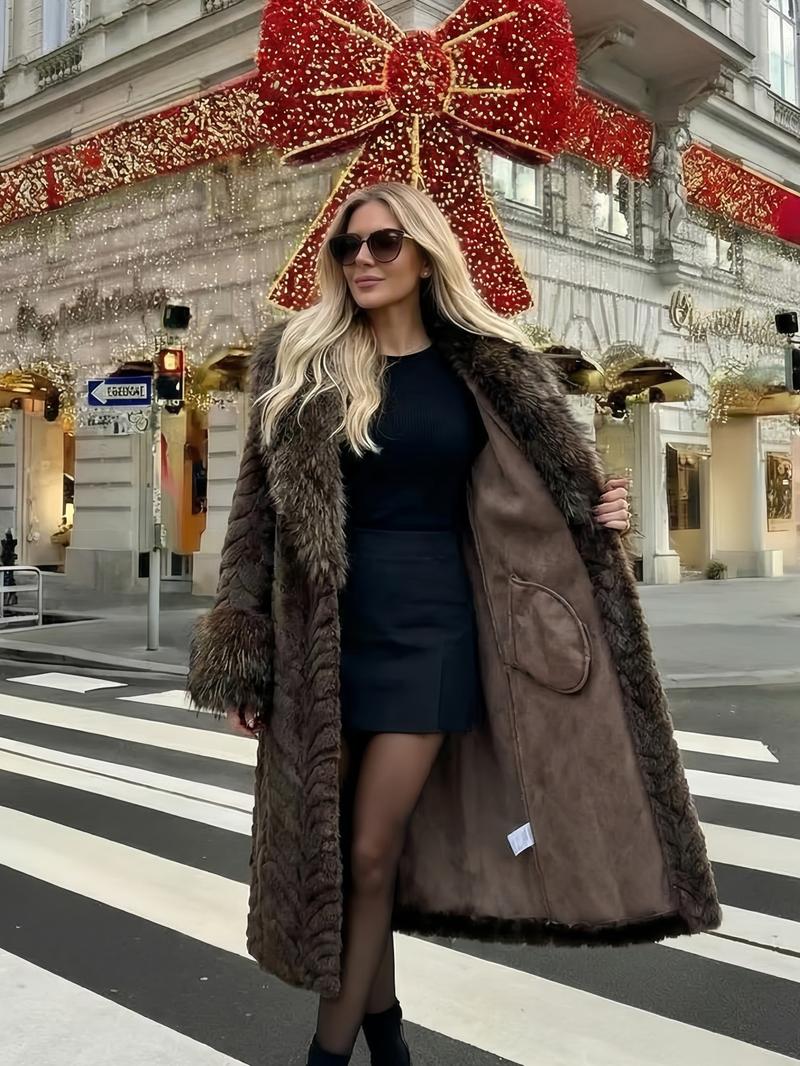 Women's Faux Fur Coat, Winter Fashionable Long Sleeve Jacket, Casual Daily Wear Outerwear, Warm & Stylish Design