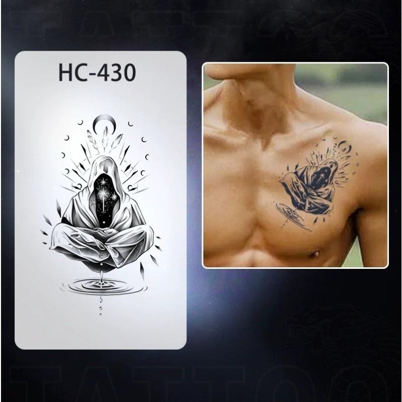 Men's European retro tattoo stickers, compass and mountain, Spartan warrior, bird compass, durable and waterproof, temporary tattoo stickers lasting one to two weeks
