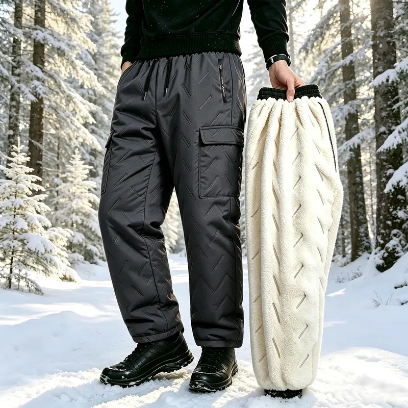 Men's thick winter ski work pants, waterproof and windproof quilted and warm ski pants, drawstring elastic waistband and zippered pockets, suitable for skiing, ice fishing, snow work and daily outdoor activities in cold weather. Men's thick winter ski work pants, waterproof and windproof quilted and warm ski pants, drawstring elastic waistband and zippered pockets, suitable for skiing, ice fishing, snow work and daily outdoor activities in cold weather.