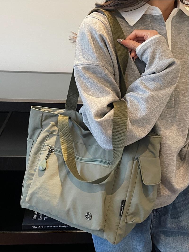 Japanese-style casual large-capacity canvas bag, student laptop bag, simple and lightweight shoulder/handbag/tote bag, zip closure. Suitable for work, school, commuting, shopping, Commuter tote bag, Canvas tote bags