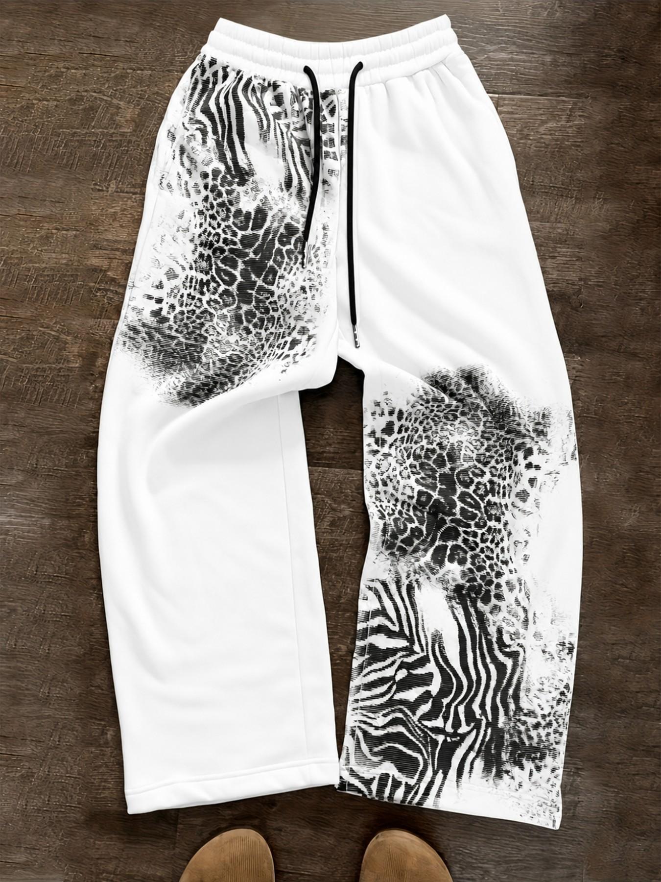 Sweatpants Men Y2K Leopard Zebra Animal Print Baggy Wide Leg Pants for Unisex Streetwear Daily Wear Printed Sweatpants