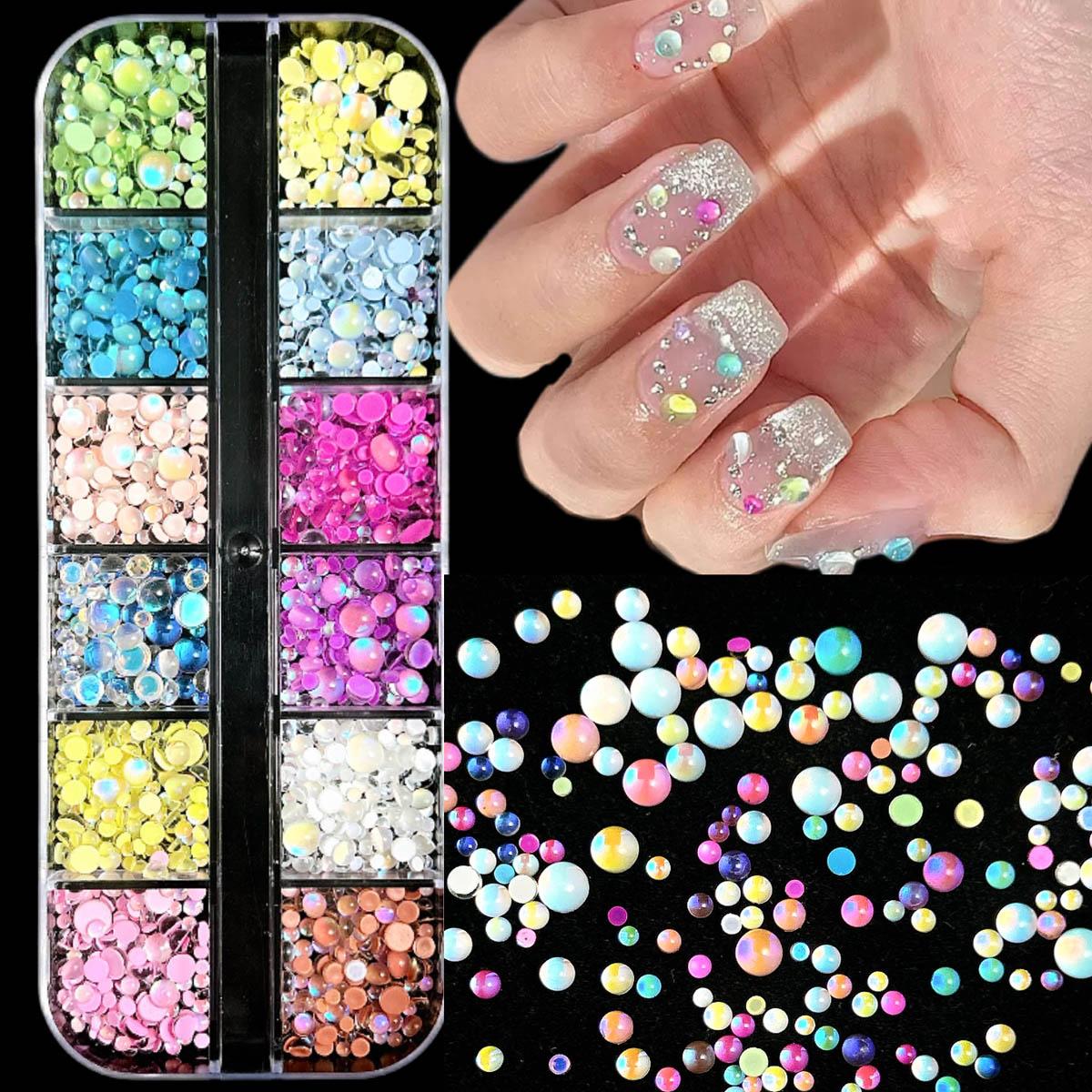 1Box Novelty Creative Translucent Mermaid Tear Bead Nail Charms Multiple Colors Flat Bottomed Bubble Bead Nail Art Decorations for Women DIY Pnene Case Nails Crafts