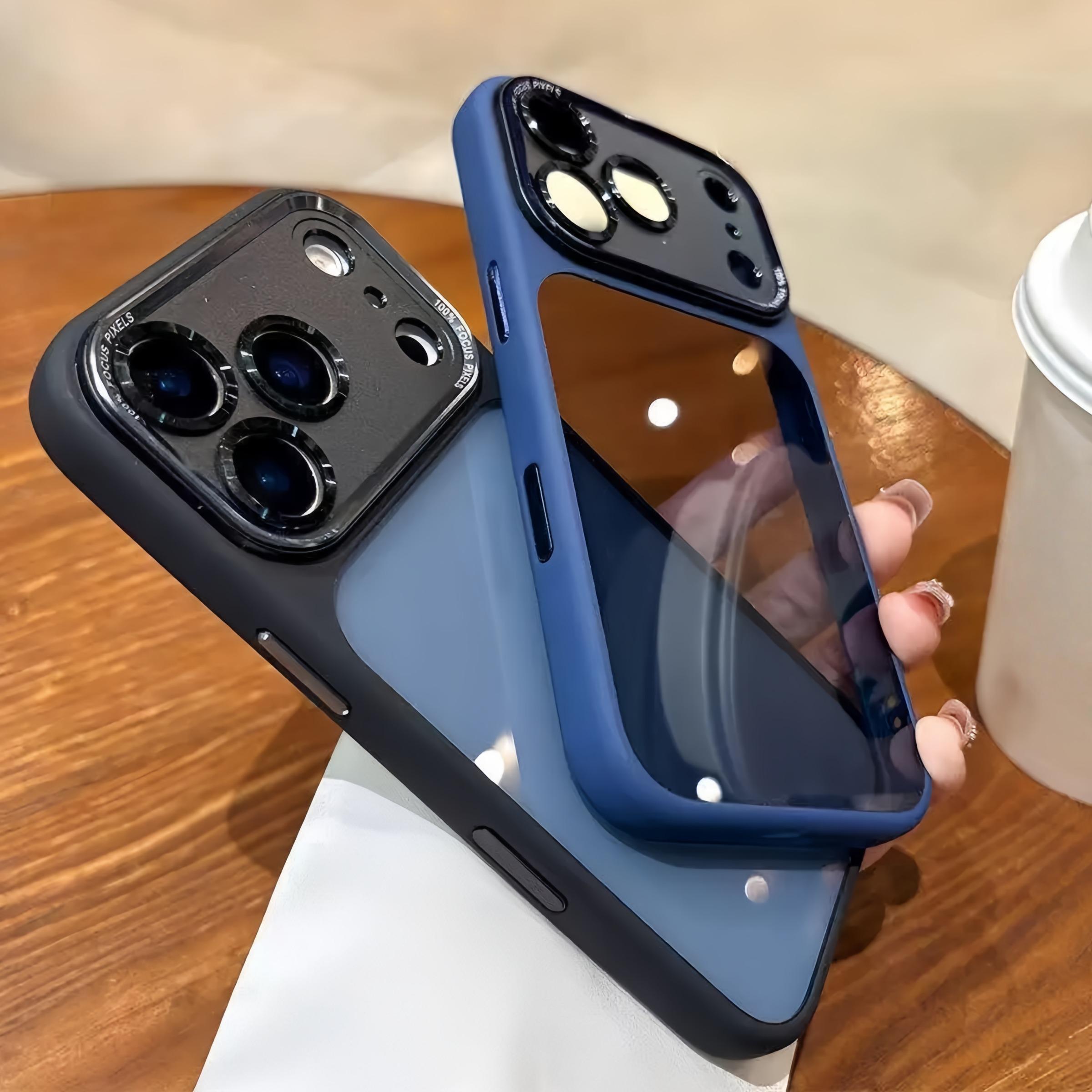 Luxury High-quality Translucent Metal Lens Frame Protective Case for iPhone 17 Pro Max ,17 Air ,17 Pro,17,16,16Pro,16 ProMax,15,15Pro,15 ProMax, 14 14Pro Max Simple and Stylish Case for Men Women Acrylic Hard Case,Minimalist Design, Premium Construction