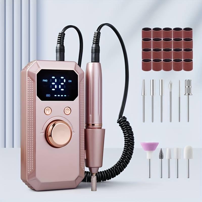 BASIC SUPPLY Professional electric nail polishing machine, LED display screen, multiple polishing heads, 32 adjustable gears, forward and reverse rotation polishing, high-efficiency power, compact design, perfect gift for female nail art