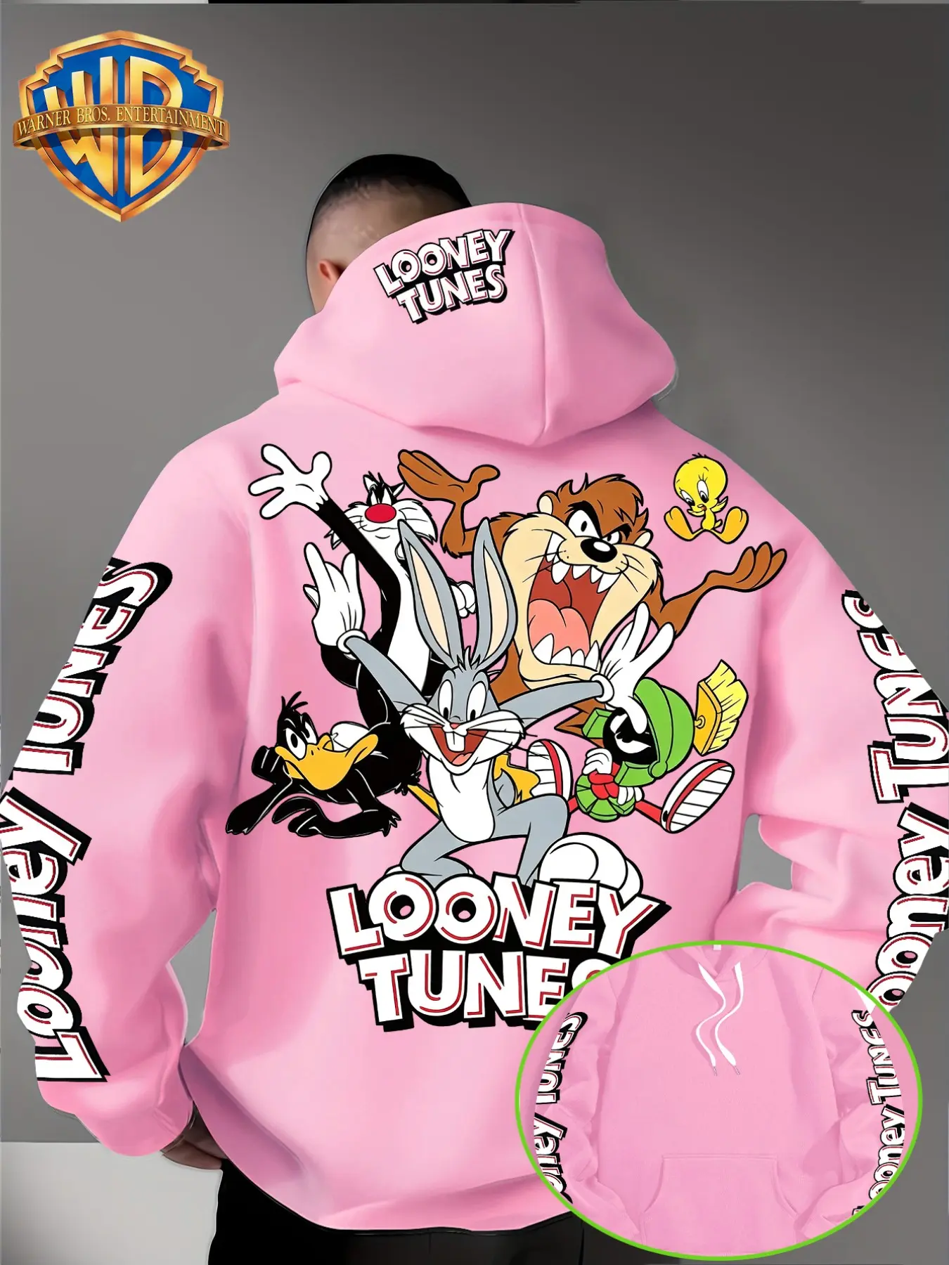 Warner Bros Officially Licensed Looney Tunes Bugs Bunny Cartoon Print Hoodie, Unisex Loose Street Style Pullover, Fleece Warm for Fall Winter, Ideal for Outdoor Travel Daily Wear, Halloween Christmas Gift