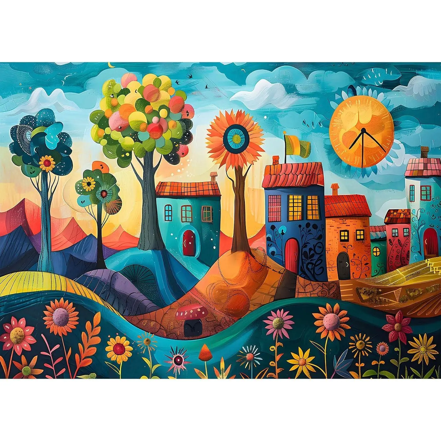 Puzzles for Adults 1000 Pieces, Jigsaw Puzzle for Adults, Fun and Relaxing Challenging Puzzle, Colorful Village Puzzles Game, Interlock Perfectly No Dust, Gifts for Easter Friends Parents