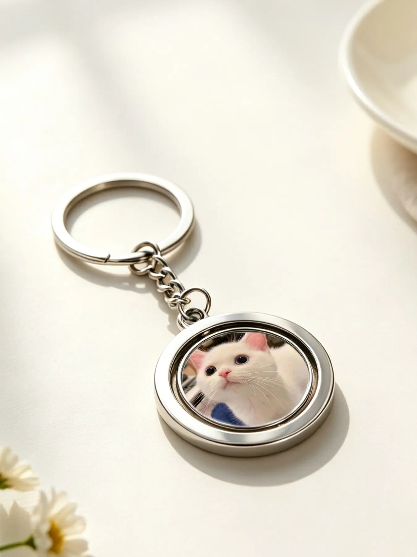 Replaceable Photo Keychain, Round Rotating Keychain, Pet Photo Keychain, Couple Gift, Bag Charm, Pet Lover Gift, Family Memorial Gift, Aesthetic Keychain