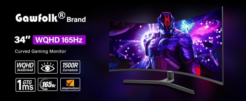 34 Inch Ultrawide Curved Gaming Monitor, 1500R PC Screen 165hz UWQHD 3440x1440, Curved Computer Screen with FreeSync,Multi-Directional Adjustable Base