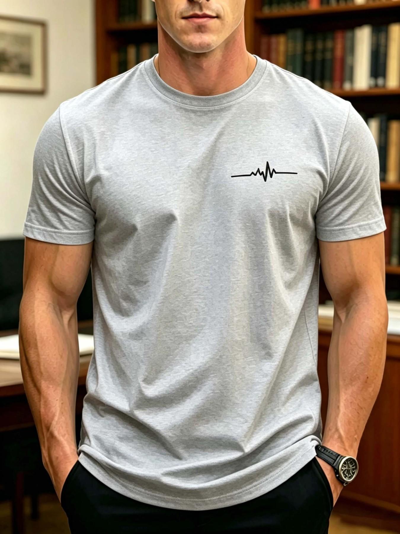 Men's Geometric Print Round Neck Short Sleeve Top, Casual Loose-Fitting T-Shirt, Perfect Gift for Boyfriend, All Seasons Wear