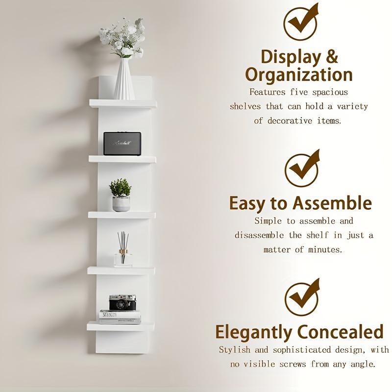 5-layer white PVC plastic suspended wall hanging storage system, smooth laminate vertical frame, suitable for bedroom/living room/entrance, upgraded tower design, can display jewelry green plants, simple art storage display shelf, Wall Shelf Unit
