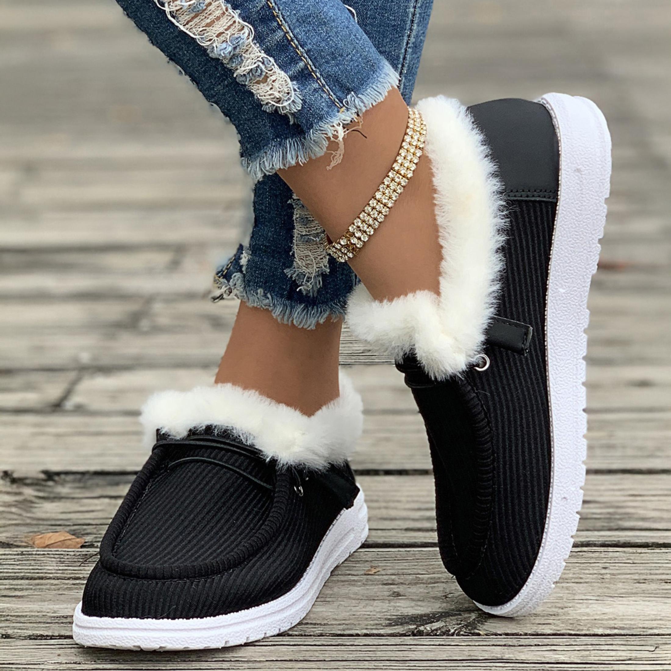 Winter Flat Boots Warm Durable Shoes Casual Fashion Lining Ankle Snow Boots Loafer Flats Thick Plush Shoes for Women.The shoes run large，please one size down