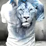 Men's Short Sleeve with Lion Face Print, Casual Street Style Lightweight Polyester Top for Summer, Graphic Polo Shirt