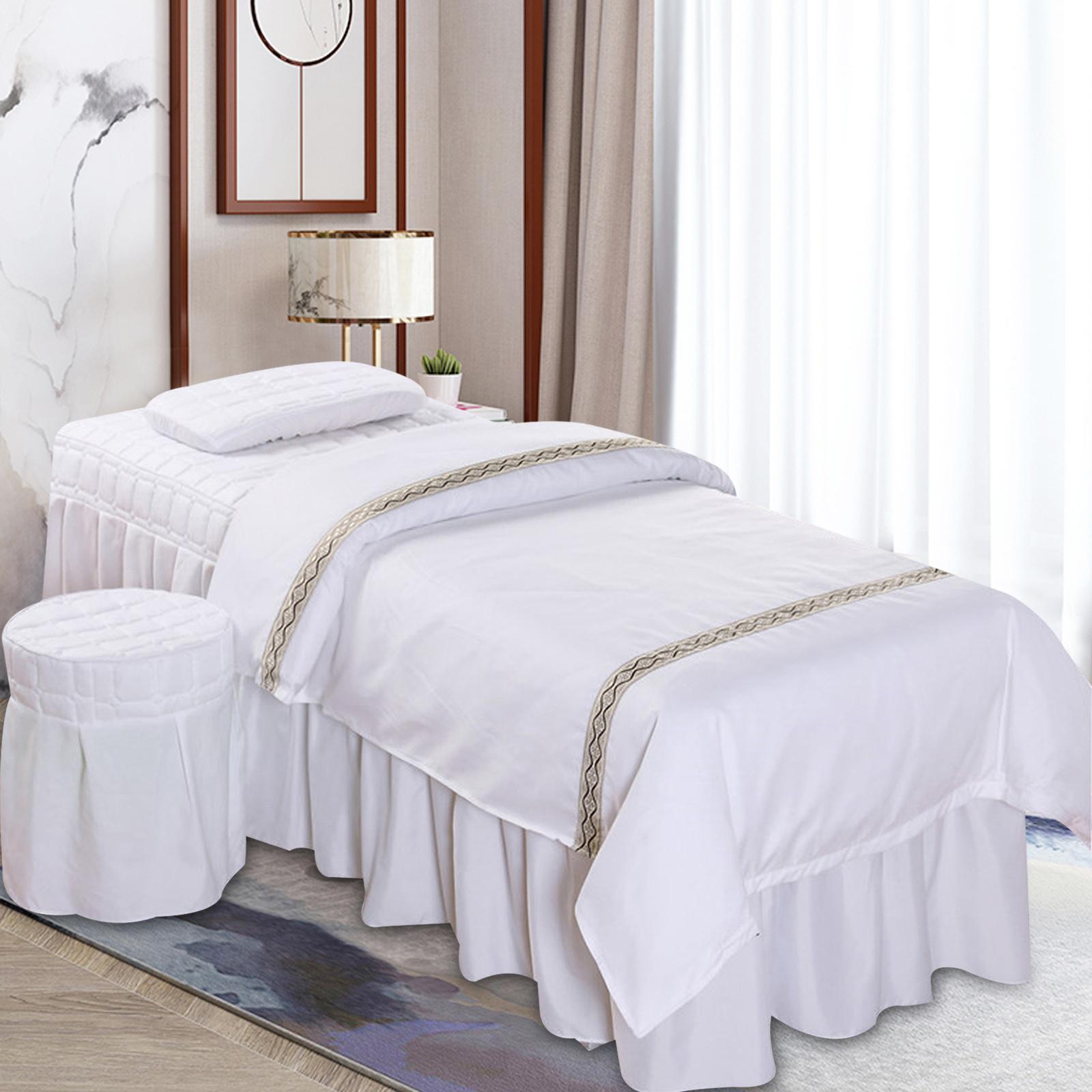Spa Massage Bedding Set Professional Salon Bed Skirt Quilt Cover Pillow Stool Covers Soft Polyester Salon Bedding Beauty Salon Supplies Complete Set