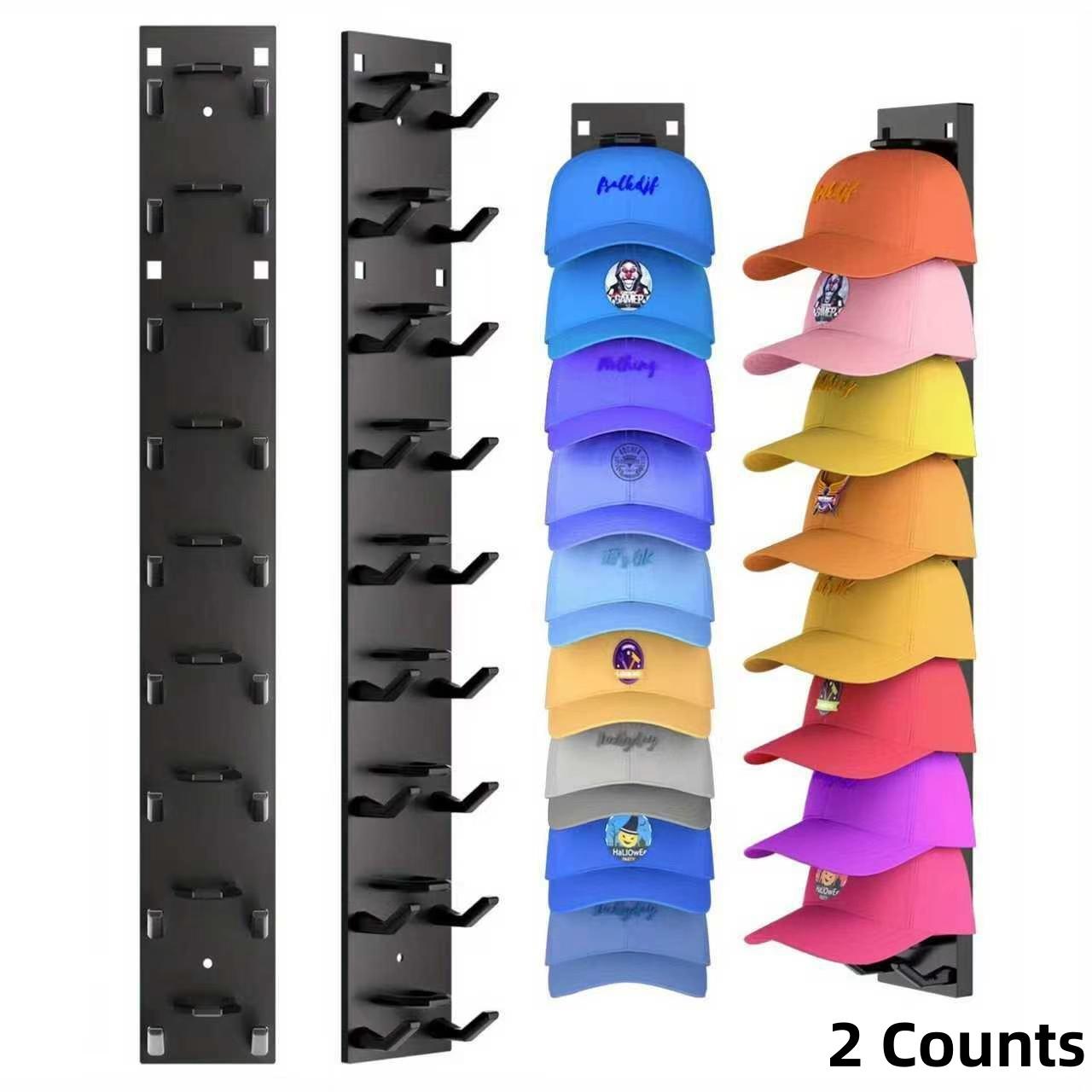 Wall Mounted Baseball Cap Storage Rack, 2 Counts Multipurpose Hat Hooks Storage, Hat Hook, Hat Storage Display Rack for Closet Door & Bedroom, Shelves, Hat Hanger Holder, Wall Mounted Organizer