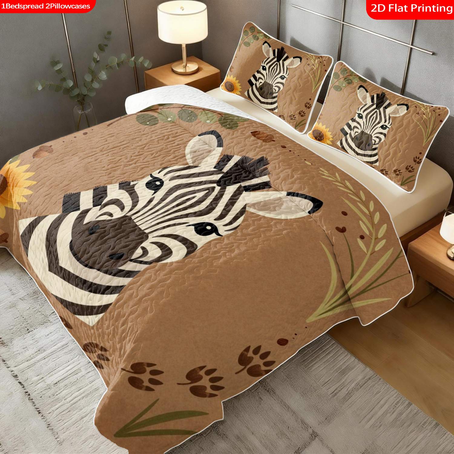 3 pcs, 2D Flat Print Zebra Animal Theme Modern Bedspread Set, Soft and Comfortable, Multiple Sizes Available, Suitable for Gifting and Daily Use, Ideal for Creating a Cozy Home Atmosphere(1 bedspread , 2 pillowcases)