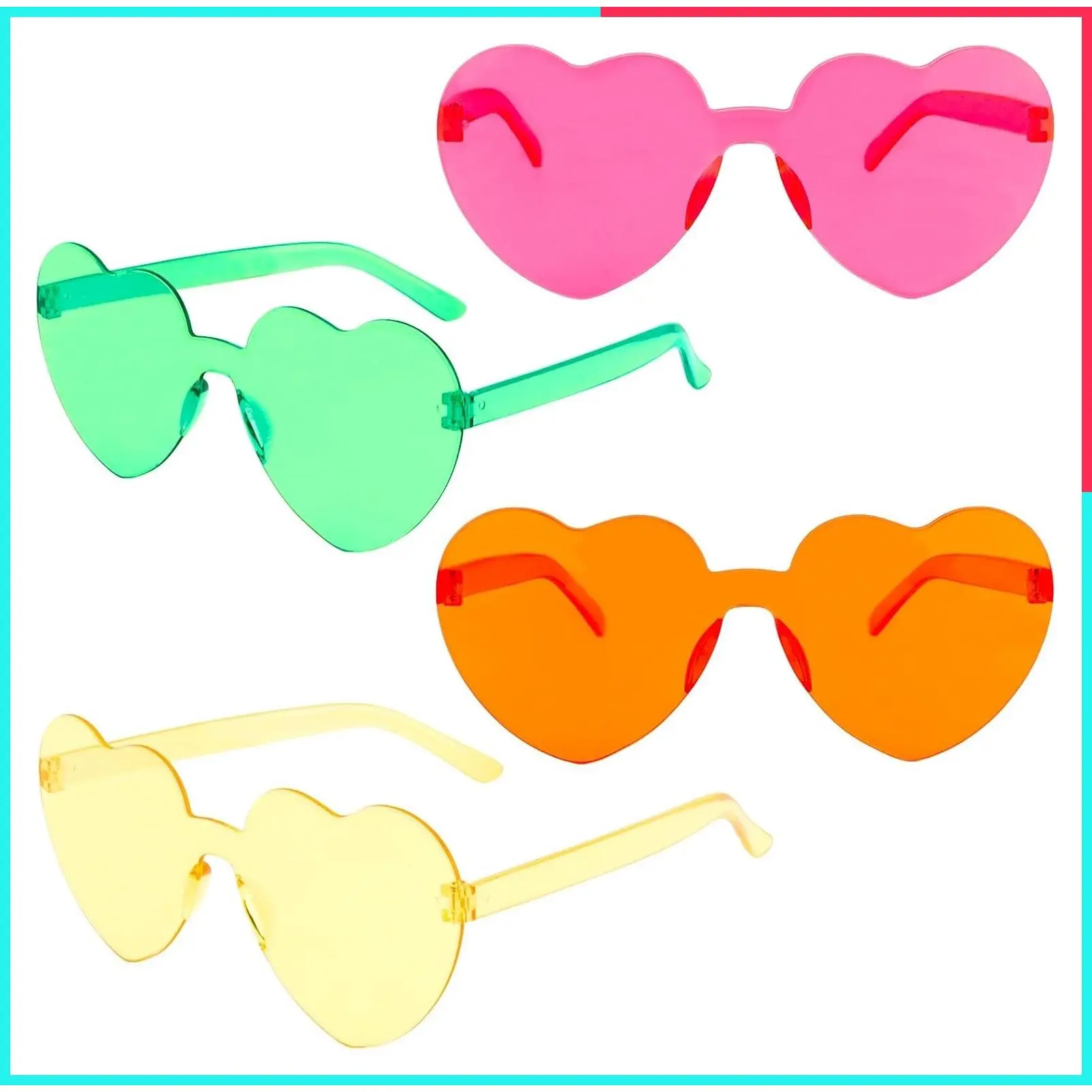 4PCS Heart-Shaped Sunglasses for Women - Cute Party, Festival & Color War Accessories