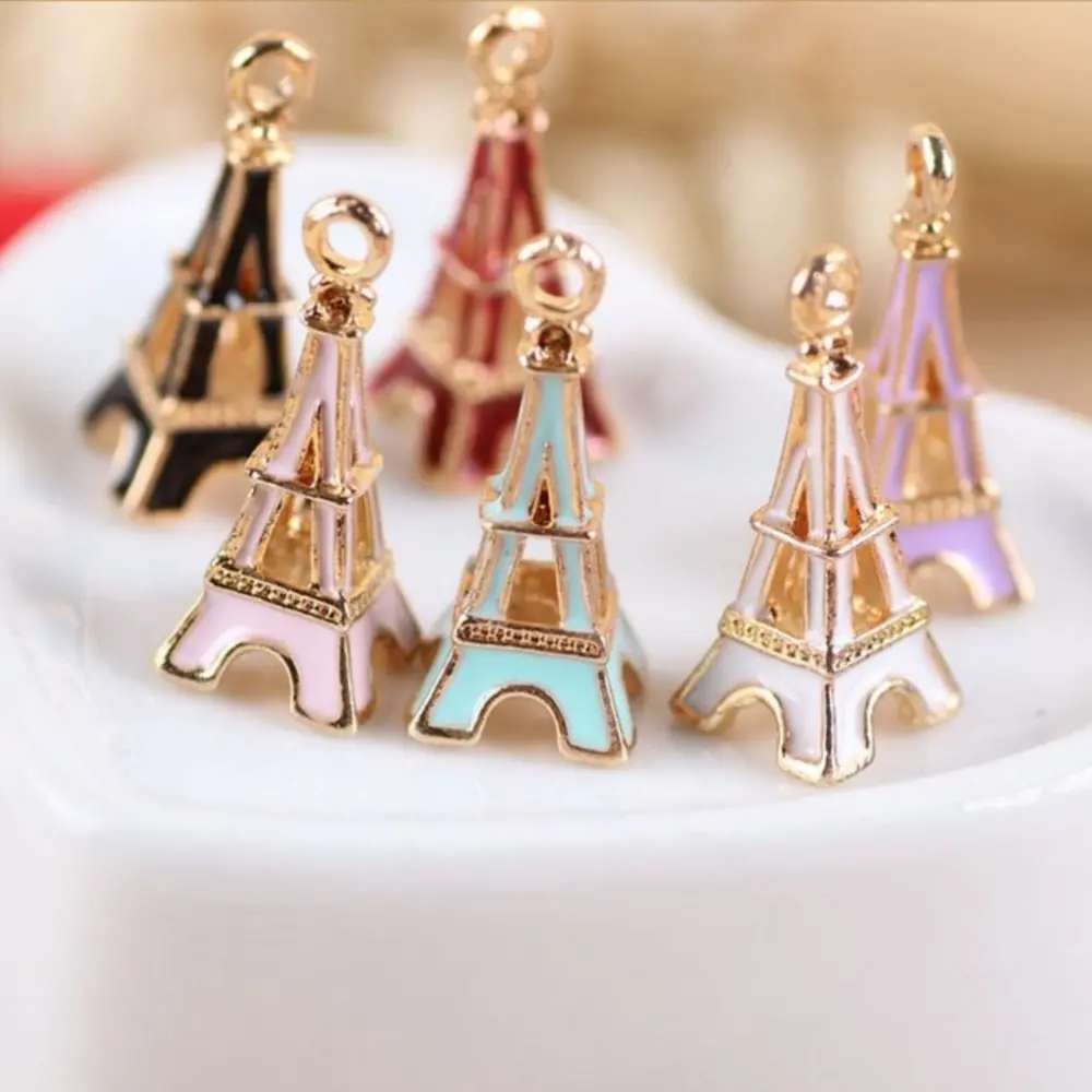 11pcs Oil Drip Alloy Small Pendant, Bracelet, Earrings, Necklace, Pendant Additions, Three-Dimensional Hollow Iron Tower