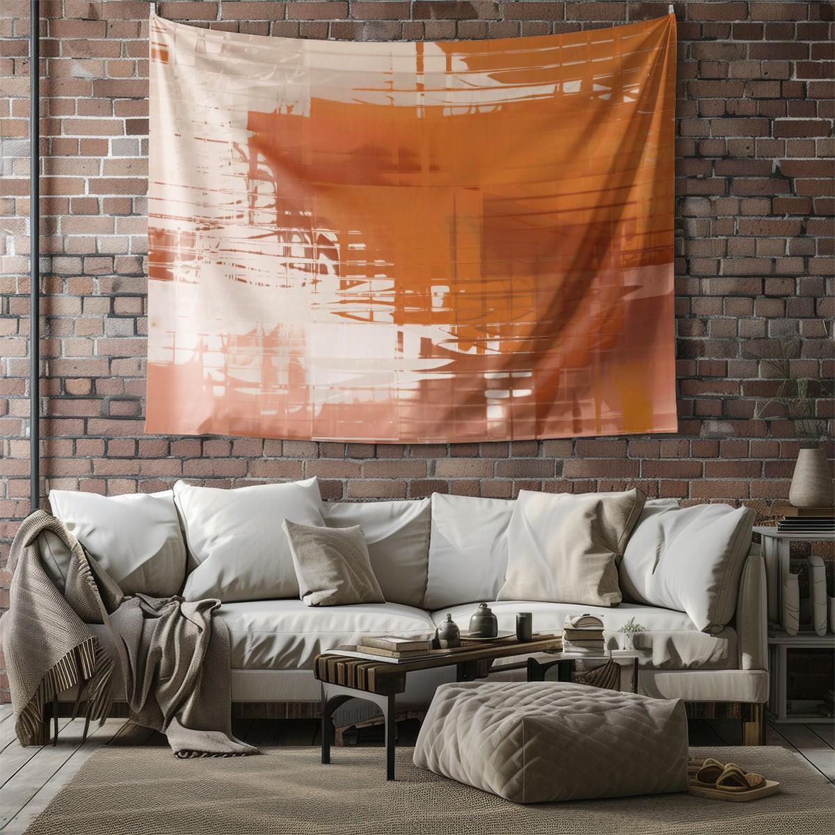 Orange Abstract Brush Stroke Tapestry, Modern Art Wall Hanging, Boho Aesthetic Tapestries, Soft Wall Blanket, Abstract Backdrop Decor for Bedroom & Dorm