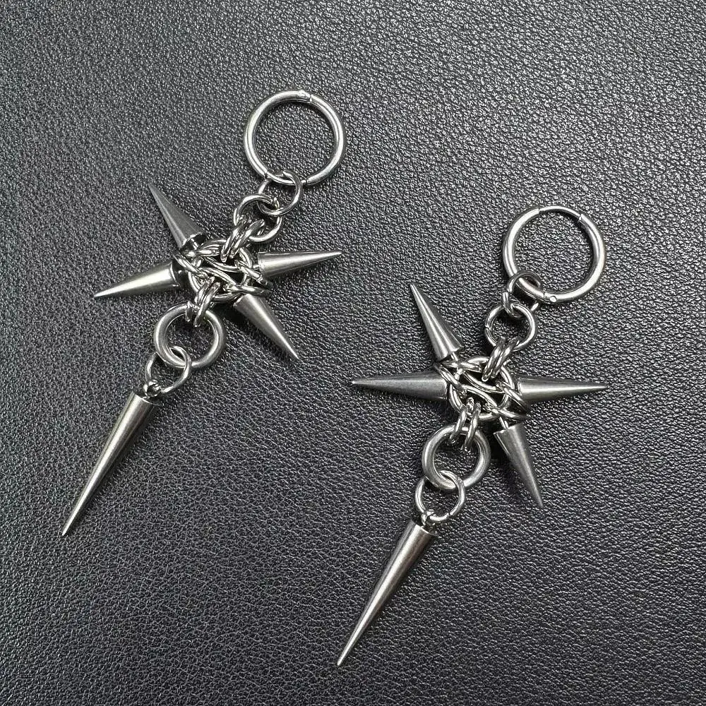 Stainless Steel Spike Earrings Chainmail Style Gothic Design Drop Earrings Handmade Construction Long Length Hoops Earrings