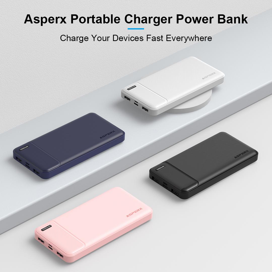 AsperX 10000mAh/15000mAh Power Bank, 2 Pack Portable Charger with USB Charging Cable, Battery Pack for Smartphone, AirPods, etc Rechargeable Device