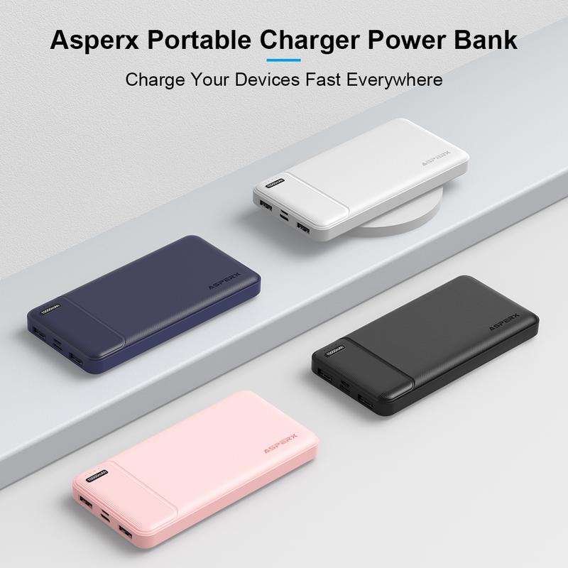 AsperX 10000mAh/15000mAh Power Bank, 2 Pack Portable Charger with USB Charging Cable, Battery Pack for Smartphone, AirPods, etc Rechargeable Device