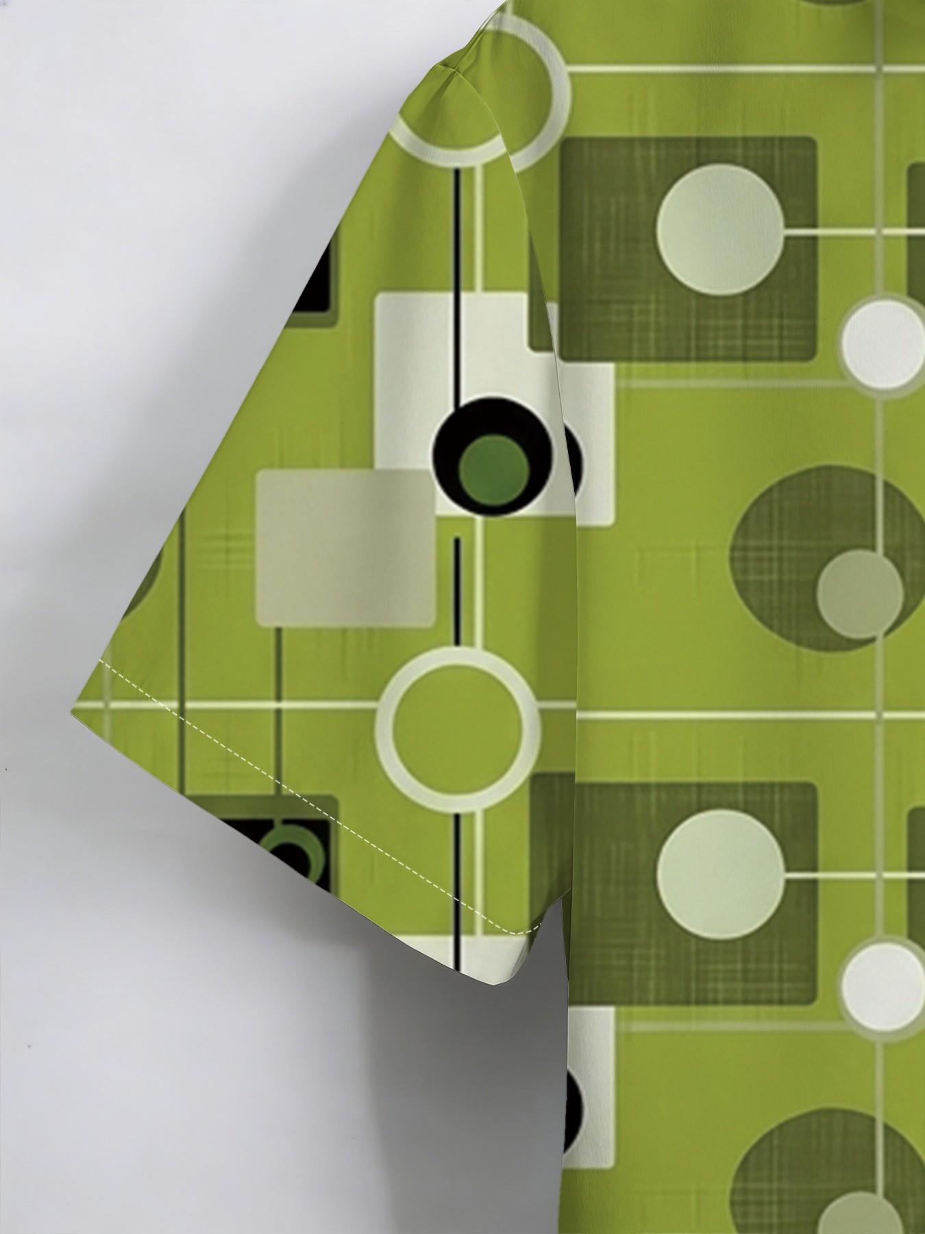 New Summer Men's Short Sleeve Shirt, Vintage Geometric Pattern, Casual Breathable Beach Holiday Hawaiian Shirt, Slim-Fitting