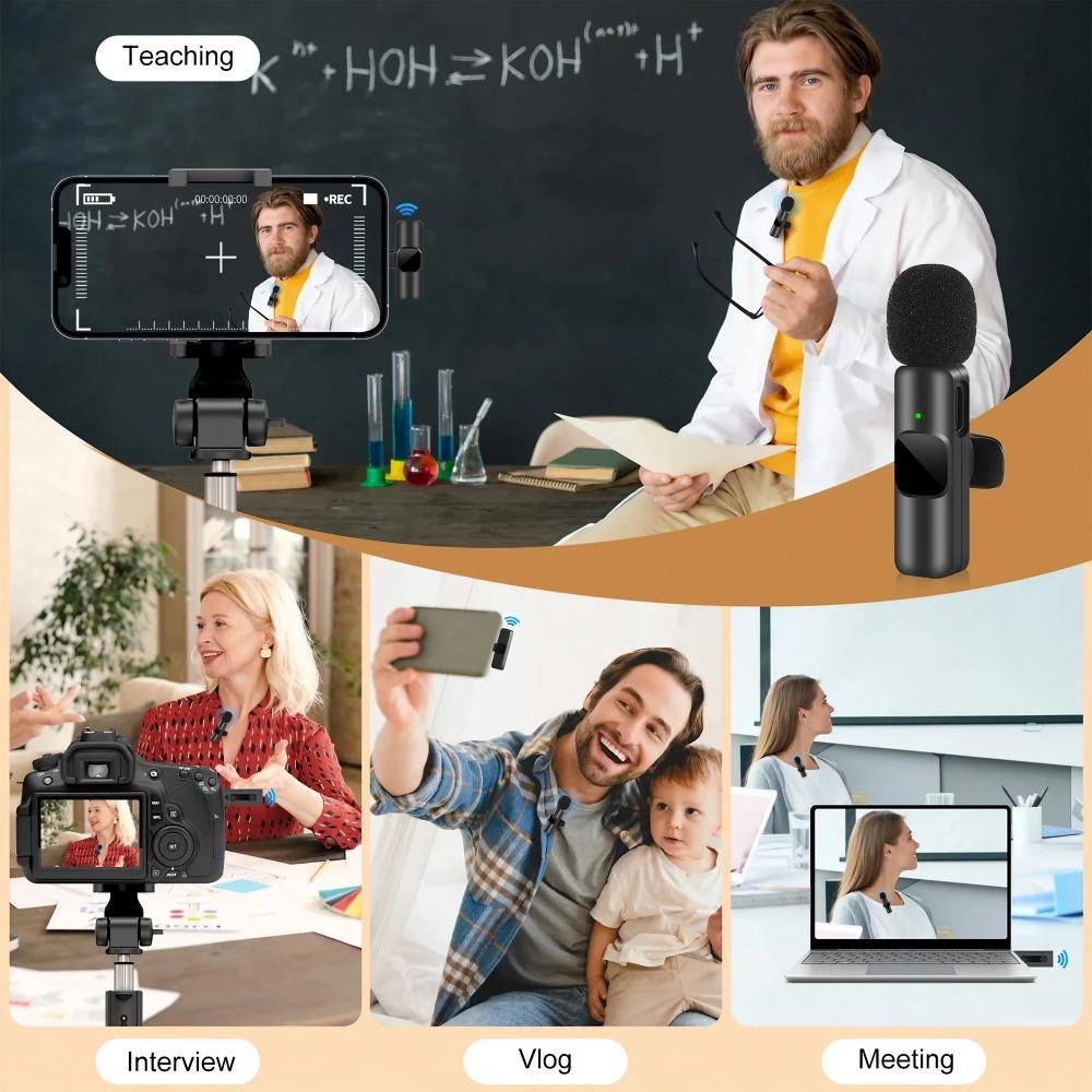 Professional wireless lavalier Microphone with Type-C, Bluetooth Clip-On Mic for Clear Audio in Videos, Live Streaming, Content Creation, YouTube, interviews 7 recording. Noise cancelling, plug 7 Play.