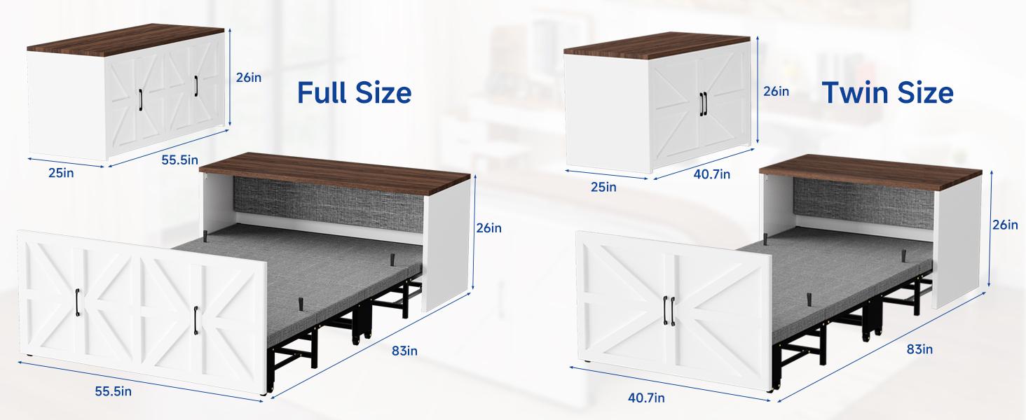 Lilypelle 2-in-1 Murphy Cabinet Bed – Farmhouse Hideaway Foldable Platform Bed for Guest Room, Bedroom, or Home Office, Up to 650 Lbs