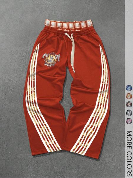 Men's Side Stripe Double Waisted Drawstring Waist Loose Wide Leg Sweatpants Streetwear Pants Men Street Wear Pants, Graphic Sweats, For Rave