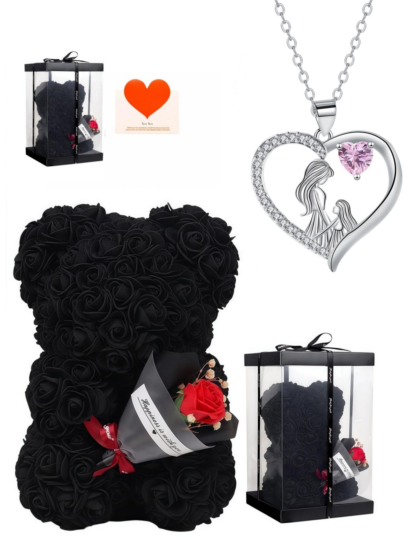 Pink Heart Shadow Exquisite heart-shaped fashion luxury gem necklace for mother and daughter.Paired with a preserved rose & teddy bear gift box.Perfect mysterious gift for festivals, birthdays, Valentine's Day, Mother's Day and Christmas.