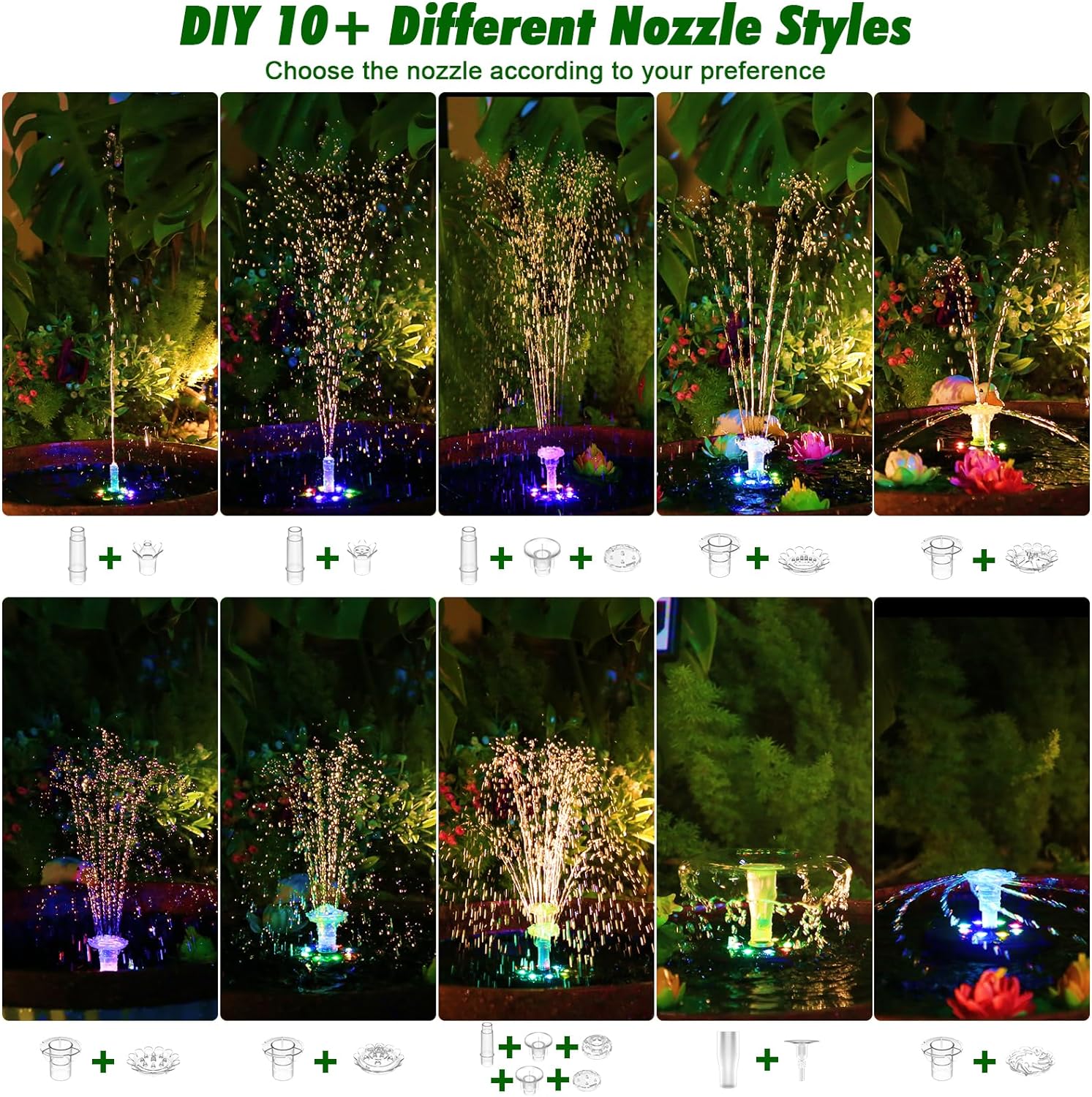 AISITIN 10W Rechargeable Solar Fountain Pump with Remote Control, LED Colorful Lights & 4400mAh Battery - Craft Exquisite Water Features for Bird Bath, Pond, Fish Tank, Garden Delight