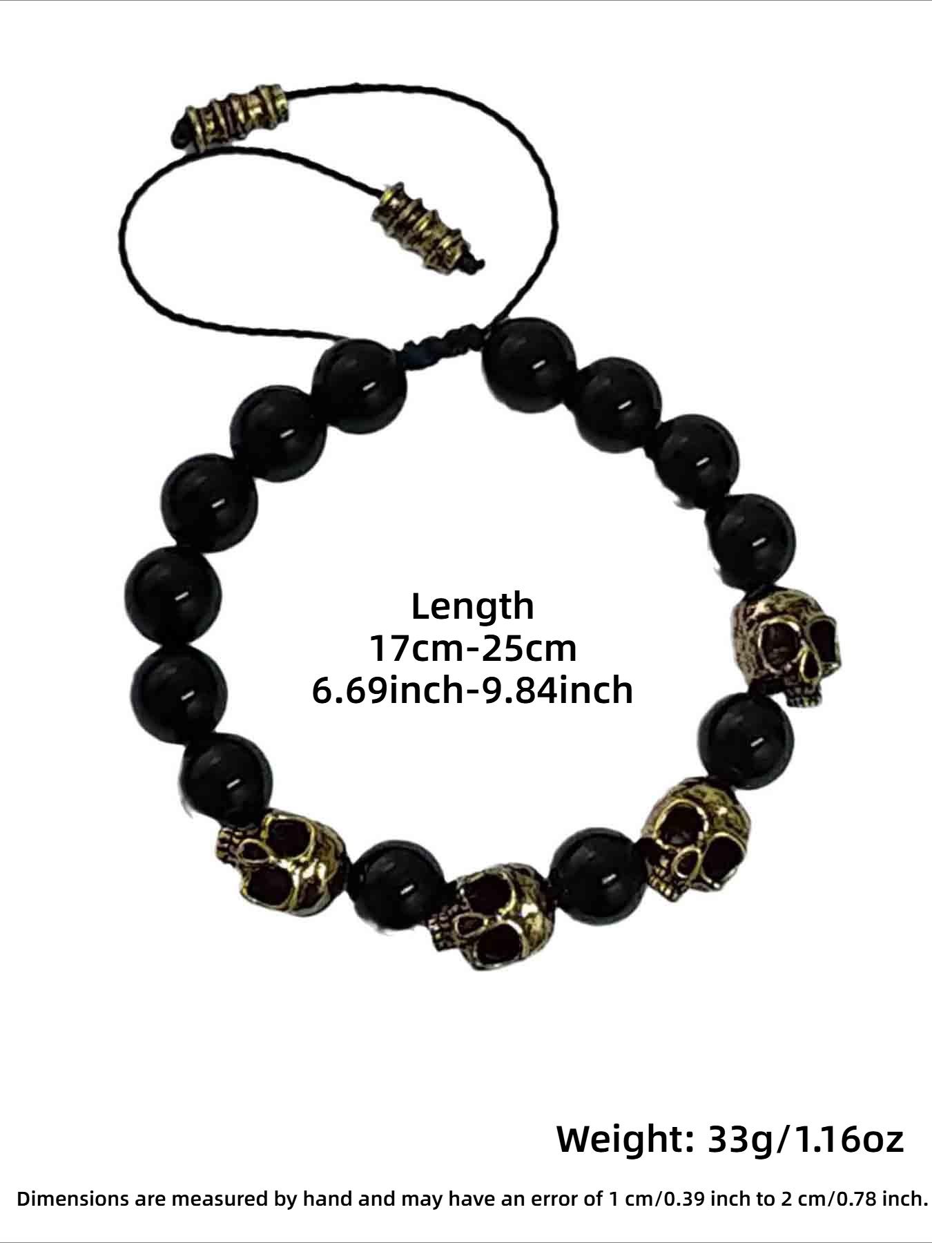 Vintage Gothic Skull Beaded Stretch Adjustable Bracelet, Trendy Punk Men's Party Street Style Personalized Hand Chain