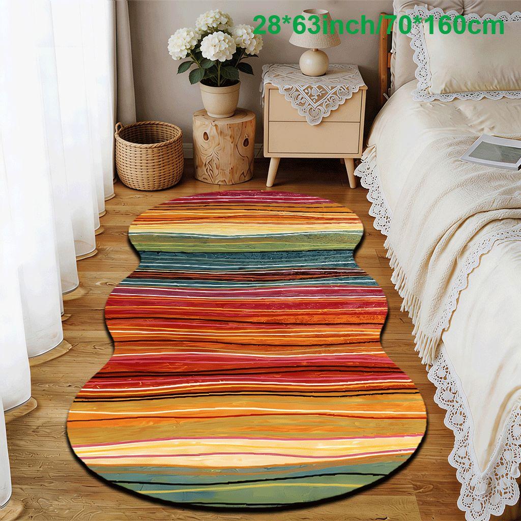 Boho Rainbow Stripe Velvet Carpet, Non-Slip, Ideal for Bedroom, Room, Entryway, Bathroom, All Seasons, Durable & Easy Care